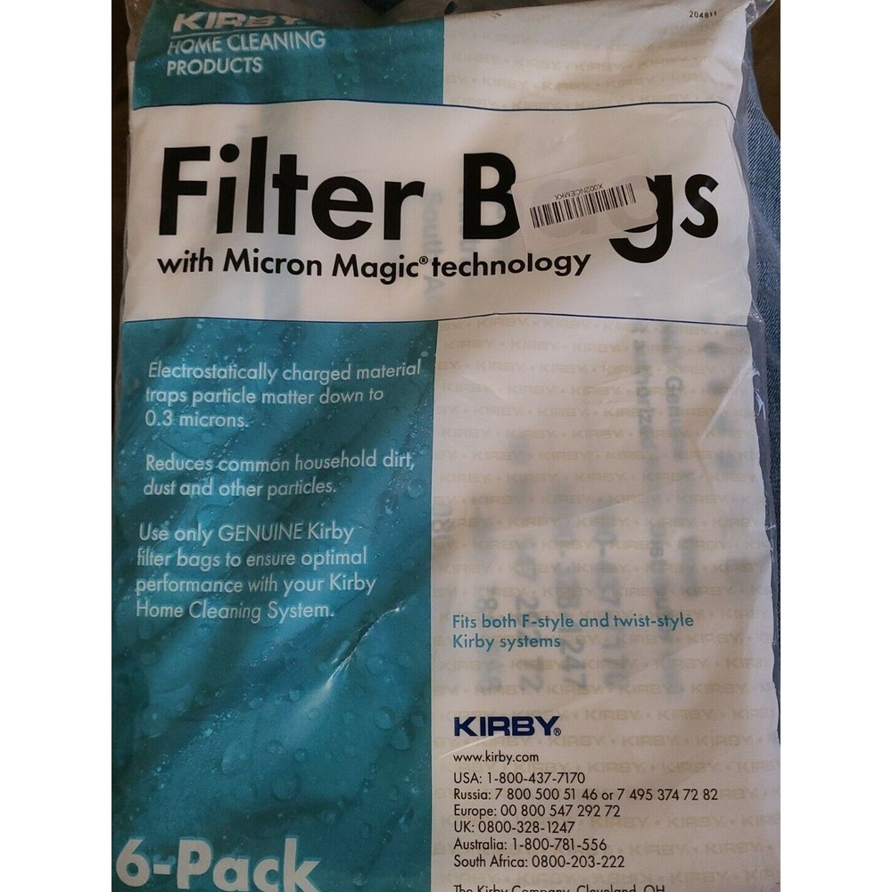 6‎ Pack Kirby F Style & Twist Filter Vacuum Bags Micron Magic Technology 204814
